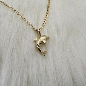 14k solid yellow Gold Dolphin Pendant Charm